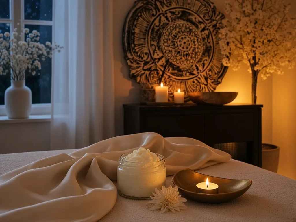 Akcesoria rytuału Księżycowe SPA – chusta, masło shea i świeca